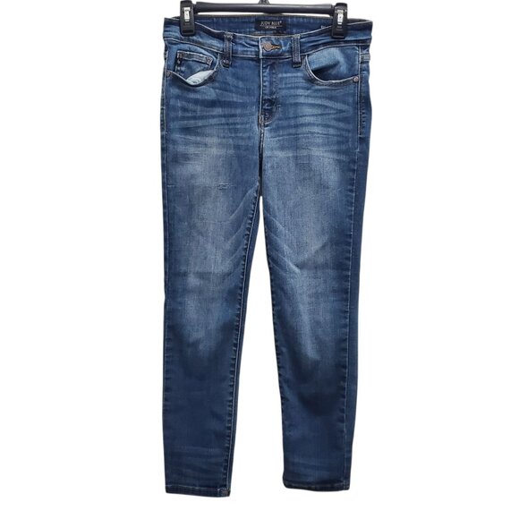 Judy Blue Relaxed Fit‎ Women's Darker Wash Distressed Straight Leg Jeans Sz 7/28 - Picture 1 of 11